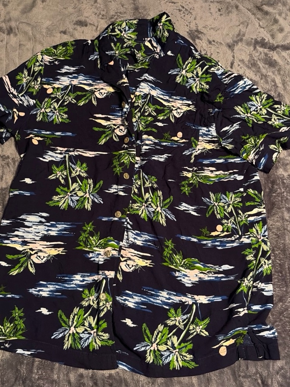 George Navy Tropical Palm Print Button-Down Shirt